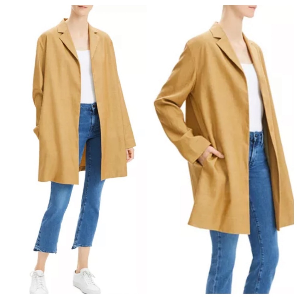 THEORY Open-front Overlay Luxe Linen Jacket In Hay Beige